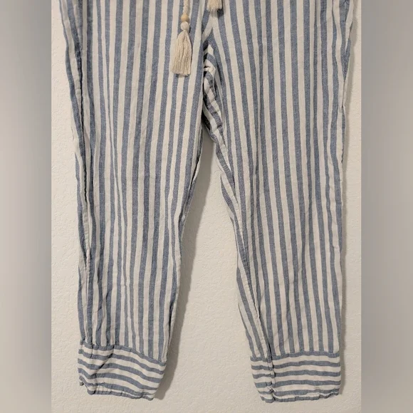 Faherty Blue Stripe Linen Blend Mid-Rise Drawstring Relaxed Pacific Beach Pant - Picture 9 of 12